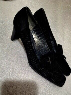 Classic Black Suede High-Heel Loafers